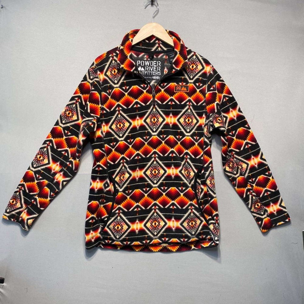 Powder River Outfitters Fleece Pullover Men Medium‎ Black Aztec 1/4 Zip Western